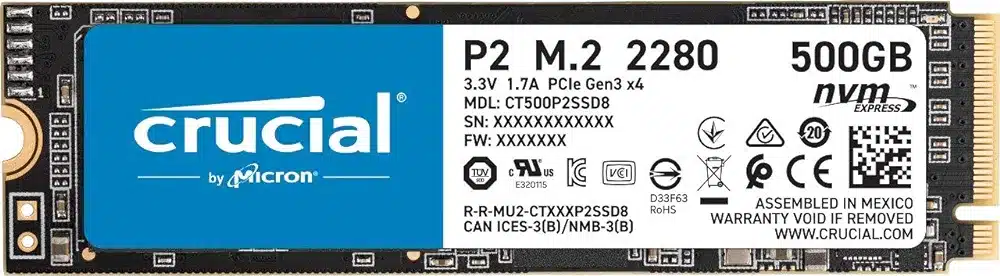 Crucial P2 500GB 3D NAND NVMe PCIe M.2 SSD 